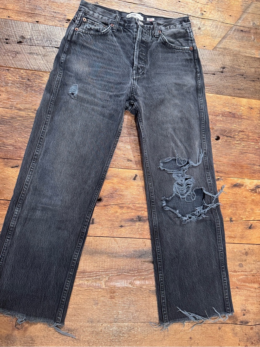 rag & bone Washed Black Distressed Cropped Jeans
